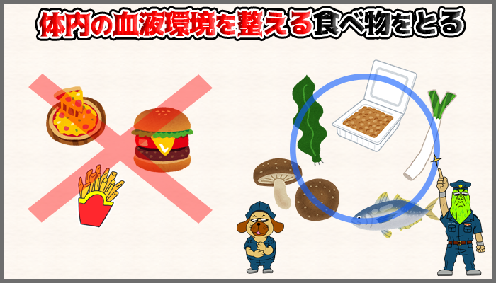 和食中心にして血流を改善すればペニスは硬くなるの図